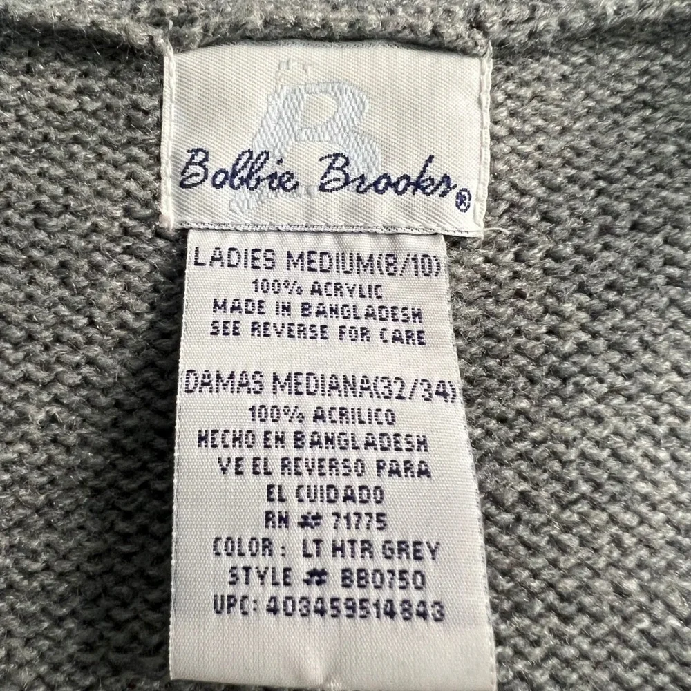 Bobbie Brooks Cardigan Sweater Womens M Grey Cable Knit Gold Crest Button VTG - Picture 2 of 7
